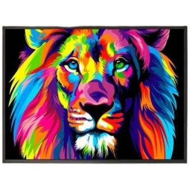 Imagem de Quadro Decorativo Desenho Leão Multicolorido Vidro 24X18Cm - Quadros O