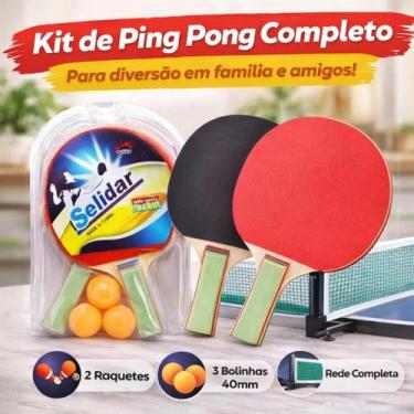 Imagem de Kit Jogo Ping Pong com Rede 2 Raquetes E 3 Bolinhas Tênis de Mesa Recr