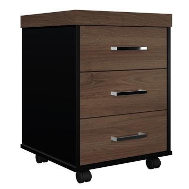 Imagem de Gaveteiro De Escritório Com Rodízios 3 Gavetas Tamburato Executiva A06 Marrom-preto - Mpozenato