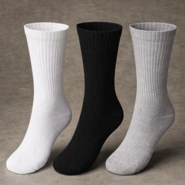 Imagem de Kit 12 Pares Meia Algodão Cano ALTO 38-43 Branca Preta 898 - Iron, Sor