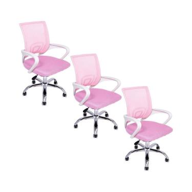 Imagem de Kit 3 Cadeiras De Escritório Oficial Begônia Ergonômico Rosa