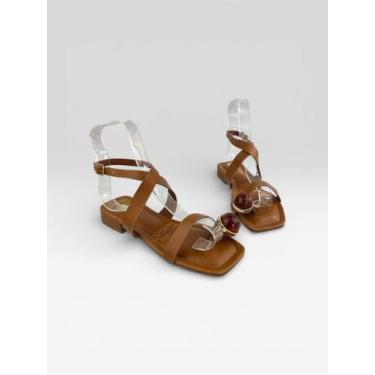 Imagem de Sandália Feminina Com Tiras E Enfeites Marrom Escuro - LITTZ, Canela, 