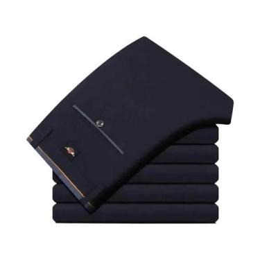 Imagem de Calças De Terno Masculinas Slim Fit Pretas, Elásticas E Que Não Amassa