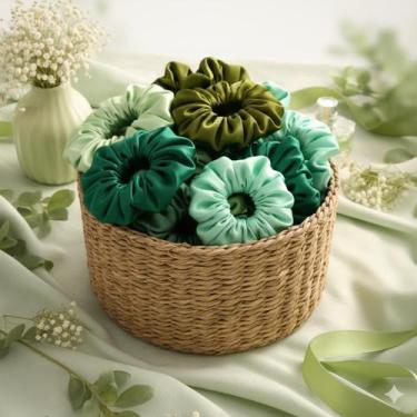 Imagem de Kit 30 Xuxinhas de Cetim com Costura Embutida Scrunchies Frufru Rabicó