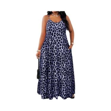 Imagem de Vestido Maxi Casual De Alça Fina Com Estampa De Leopardo plus Size Par