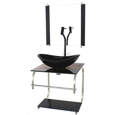 Imagem de GABINETE DE VIDRO CUBA OVAL 40CM INOX MADEIRA RUSTICA COM TORNEIRA PRETA