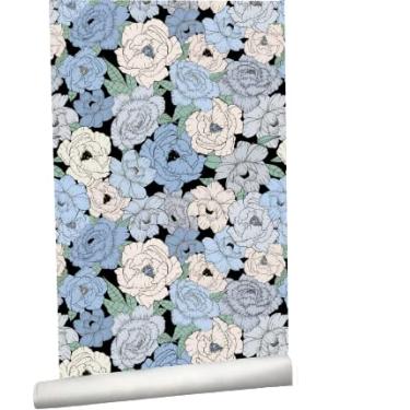Imagem de Papel de Parede Peônias I Crie Paredes I Impresso em alta definição (A:3m x L:0,5m, Peônias de Azul)
