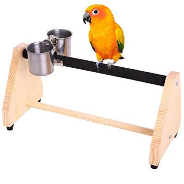 Imagem de QBLEEV Suporte de madeira para papagaio, suporte de pássaro, suporte para mesa de pato, suporte de alimentador de gaiola de pássaro, suporte de mesa portátil para pequenos coquetéis, conures, paraquedas, finch