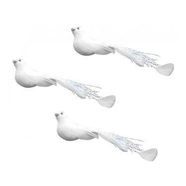 Imagem de kit 3 Pombinhas Brancas 13cm Enfeite Natal - Magizi - 13cm - Branco