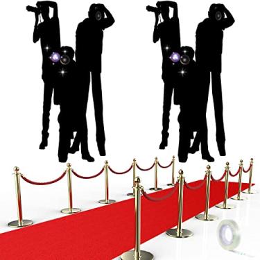 Imagem de Corredor de tapete vermelho para festa, decoração de festa tapete vermelho, conjunto de acessórios de festa, 6 peças adereços de paparazzi pano de fundo de fotos com corredor de tapete vermelho para d