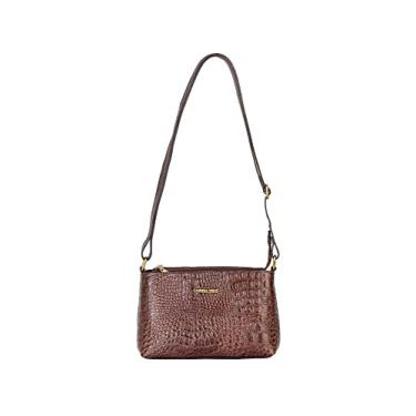 Imagem de Bolsa pequena transversal de couro croco Iris - Café