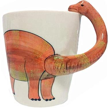 Imagem de Canecas de café de dinossauro Jurassic Animals com design de alça de pescoço comprida em 3D, xícaras de chá de porcelana engraçadas e criativas, copos de leite, grande capacidade 400 ml.