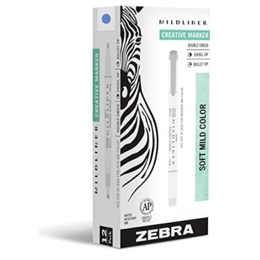 Imagem de Zebra Pen Conjunto de marcadores de texto de ponta dupla Mildliner, pontas largas e finas, ideal para realce da Bíblia, sem sangramento, tinta azul escura, pacote com 12 (78320upc)