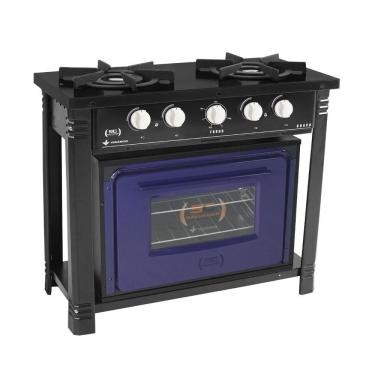 Imagem de Fogão Industrial Preto a Gás com Forno Azul 2 Bocas Duplas Bravo BR2BF - Venâncio