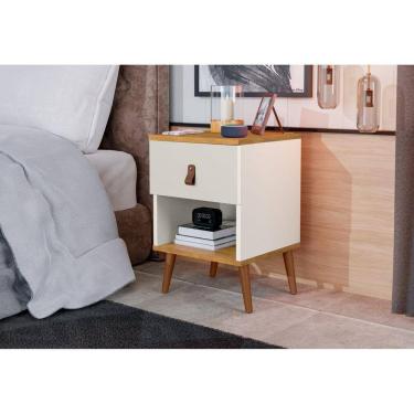 Imagem de Mesa de Cabeceira Larissa em MDP com Pintura Off White/Marrom