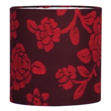 Imagem de C pula Cilindrica  De Abajur Tecido Floral Vermelho 15x16cm