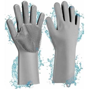 Imagem de Luva Esponja de Silicone Mágica Para Lavar Louça Pratos Copos Talheres Limpeza da Cozinha Trabalho Doméstico Banheiro Banho Lavagem de Carro Banho em Pet Cão e Gato Luva Reutilizáveis (CINZA)