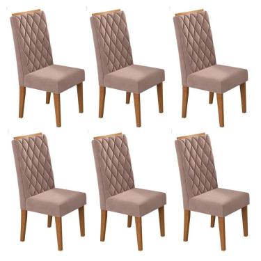 Imagem de Kit com 6 Cadeiras para Sala de Jantar Mdp/mdf Dyniz Veludo Rosa