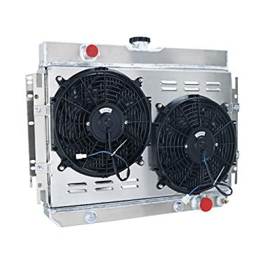 Imagem de ALLOYWORKS Radiador de alumínio de núcleo de 4 fileiras + ventoinha de sudário + termostato para Chevy Bel Air/Impala/Biscayne/El Camino/Caprice AT/MT PRO