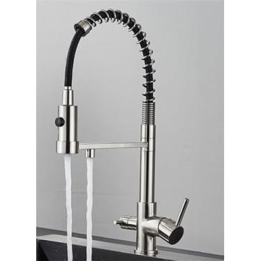 Imagem de Filtro de água de cozinha filtrado preto, torneiras de cozinha com bico duplo, misturador de purificação de água para cozinha, níquel escovado