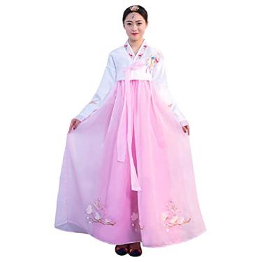 Imagem de Women's Korean Hanboks Asia Traditional Elegant Skirt Embroidered Top Jacket Wedding Long Formal Dress Outfit (504# Pink, M)