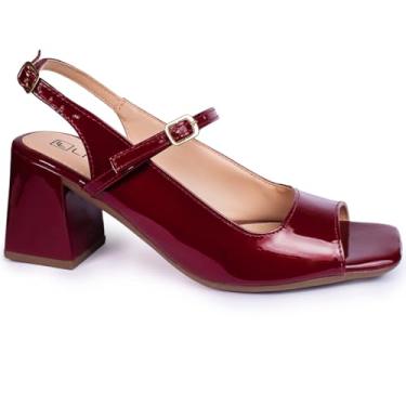 Imagem de Sandália Feminina Salto Quadrado Bloco Grosso Slingback (Marsala, BR, Adulto, Numérico, 36)