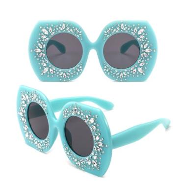 Imagem de Óculos de sol de cristal quadrado oversized feminino strass quadro lente redonda feminino elegante óculos de sol tons, c5, um tamanho