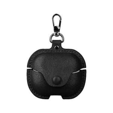 Imagem de Capa de couro compatível com Samsung Galaxy Buds 3 Pro e Galaxy Buds 3 com chaveiro, capa protetora de couro retrô elegante para fone de ouvido com carregamento sem fio para Galaxy Buds 3 (preto)