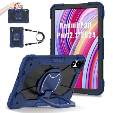 Imagem de YOUULAR Capa para tablet com alça de ombro para Xiaomi Redmi Pad Pro/Xiaomi Poco Pad 5G 30.7 cm, capa protetora resistente à prova de choque com suporte, alça de ombro, crianças, mulheres, homem, azul