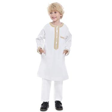 Imagem de South Asia Bangladesh Fantasia masculina masculina roupa étnica tradicional Bangladesh show infantil jogar festa performance roupas (conjunto branco cachecol, 140-150 cm de 11-12 anos)