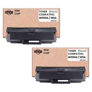 Imagem de kit com 02 toner preto W1105a 105a Sem Chip compatível para impressora