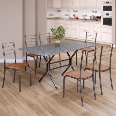 Imagem de Conjunto Sala de Jantar Mesa Retangular 140x75cm Tampo Granito Ocre 6 