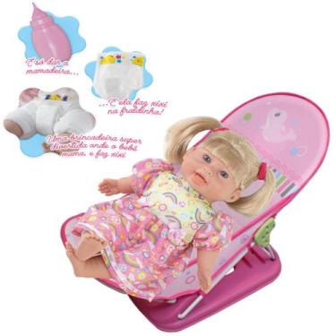 Imagem de Kit Boneca Rafaeli Xixi Troca Fraldas + Cadeirinha Descanso - Milk Bri