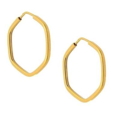Imagem de Brinco Argola Sextavada + Par Pingentes Coração Ouro 18k 750 - RD Maga