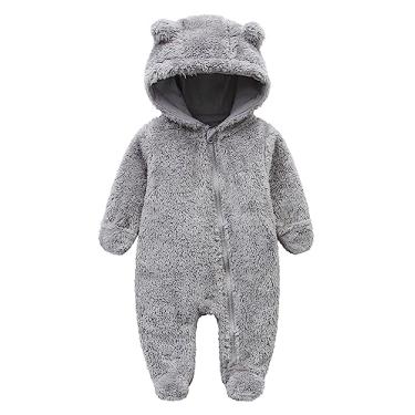 Imagem de Fantasia fofa de ursinho peludo, roupa de pelúcia para bebês recém-nascidos, Pés cinzentos, (0-3)Months