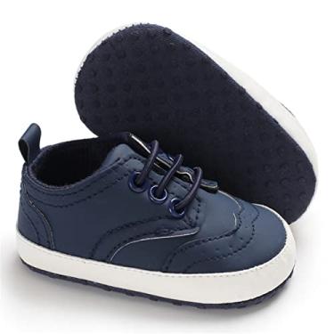 Imagem de LAFEGEN Sapatos para bebês meninos e meninas de couro macio, antiderrapante, 2 alças, tênis infantil para primeiro andador, berço, tênis 3 a 18 meses, 10 azul-marinho, 3-6 Months Infant