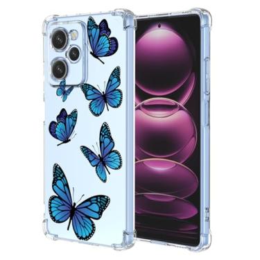 Imagem de KOARWVC Capa para Xiaomi Poco X5 Pro, 22101320G, 22101320I, capa protetora fina de TPU macio com absorção de choque, padrão de borboleta, capa traseira para Xiaomi Poco X5 Pro 5G borboleta azul