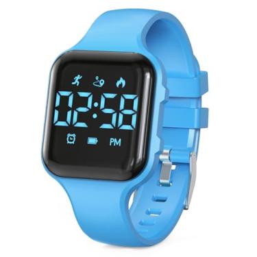 Imagem de Relógio digital de LED infantil, com contador de passos, à prova d'água, relógio de pulso esportivo, calendário, despertador para crianças, meninos, meninas e adolescentes, Azul
