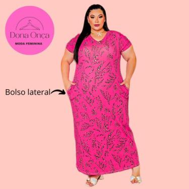 Imagem de Vestido Feminino Longo Plus Size De Manga Com Gola V em Viscolycra Est