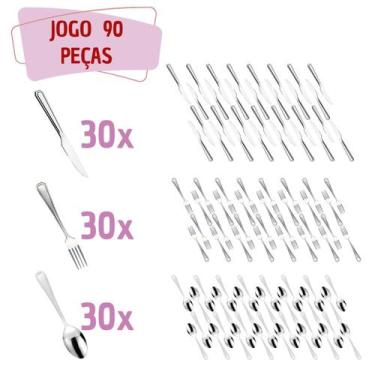 Imagem de Kit Faqueiro Aço Inox 90 Peças Restaurante / Bar / Casa - Em casa tem,