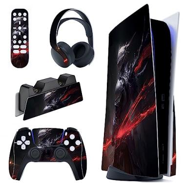 Imagem de PlayVital Abyss Knight Conjunto completo de decalque skin para console ps5 edição de disco, adesivo de vinil para controle ps5, estação de carregamento, fone de ouvido e controle remoto de mídia