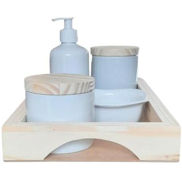 Imagem de Kit higiene bebê 5 peças - Bandeja, potes, porta álcool e molhadeira -