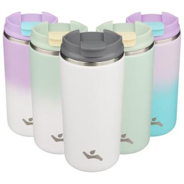 Imagem de Konokyo Copo com tampa, caneca de café de viagem de 350 ml, parede dupla, vácuo, aço inoxidável, copo de metal térmico, garrafa de água isolada, bege