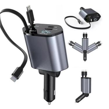 Imagem de Carregador Retrátil de Carro  Tipo C e USB Turbo - MR