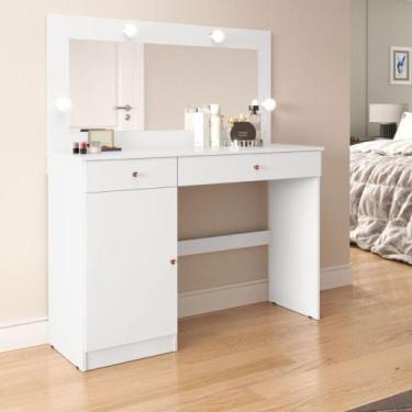 Imagem de Penteadeira Camarim 2 Gavetas 1 Porta  Lara Branco Acetinado - CasaH