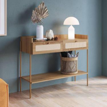 Imagem de Aparador Heitor 2 Gavetas 103cm Palhinha Pés metálicos Oslo Artesano, 