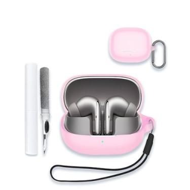 Imagem de Capa para xiaomi Buds 5 pro 2025 novo fone de ouvido aberto TWS, capa protetora de silicone macio portátil resistente a arranhões com kit de limpeza, mosquetão e cordão para xiaomi Buds 5 Pro, rosa.
