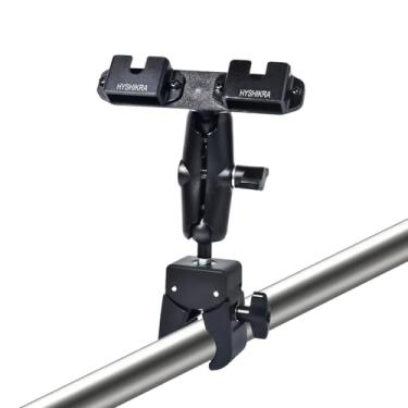 Imagem de HYSHIKRA Suporte de rádio, kit de braçadeira de montagem de microfone, design de cabeça esférica, braço mágico com grampo e roscas antiderrapantes, para Baofeng Yaesu Midland Icom Quansheng Motorola