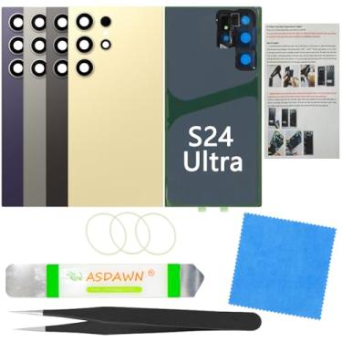 Imagem de Painel de vidro traseiro de substituição para Galaxy S24 Ultra com manual de instalação + lente de câmera pré-instalada + todo o adesivo + kit de ferramentas de reparo para Samsung Galaxy S24 Ultra 5G