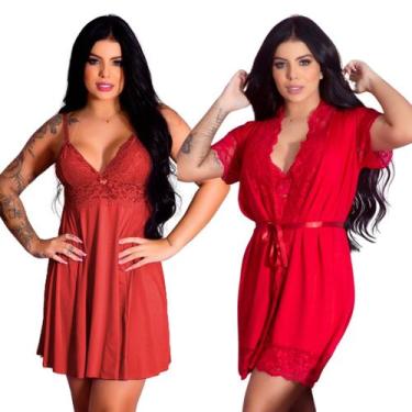 Imagem de Kit Camisola Sexy Comum Vestido de Dormir Prático e Robe  Roupão de Ba